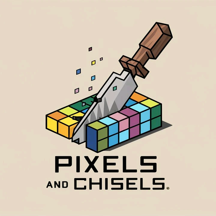 Pixels and Chisels logo: a chisel cutting through a stack of colorful pixel blocks